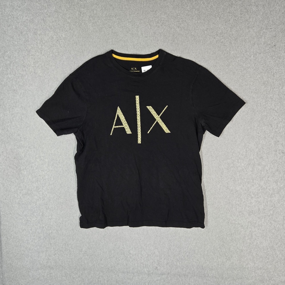 Armani Exchange Men Shirt L Black Graphic Logo Short Sleeve Regular Fit